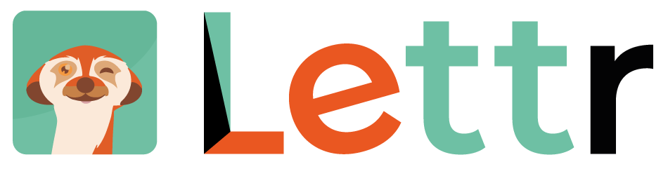 Lettr-logo - Knipogende stokstaartje met de tekst 'Lettr'